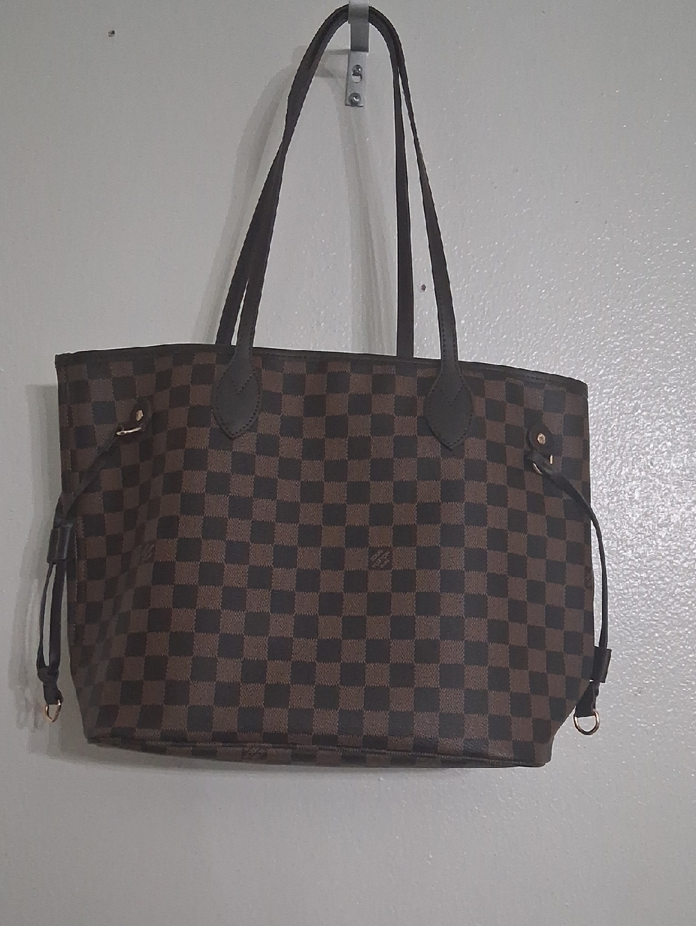 Brown Checkered Tote Bag - Classic Everyday Shoulder Bag